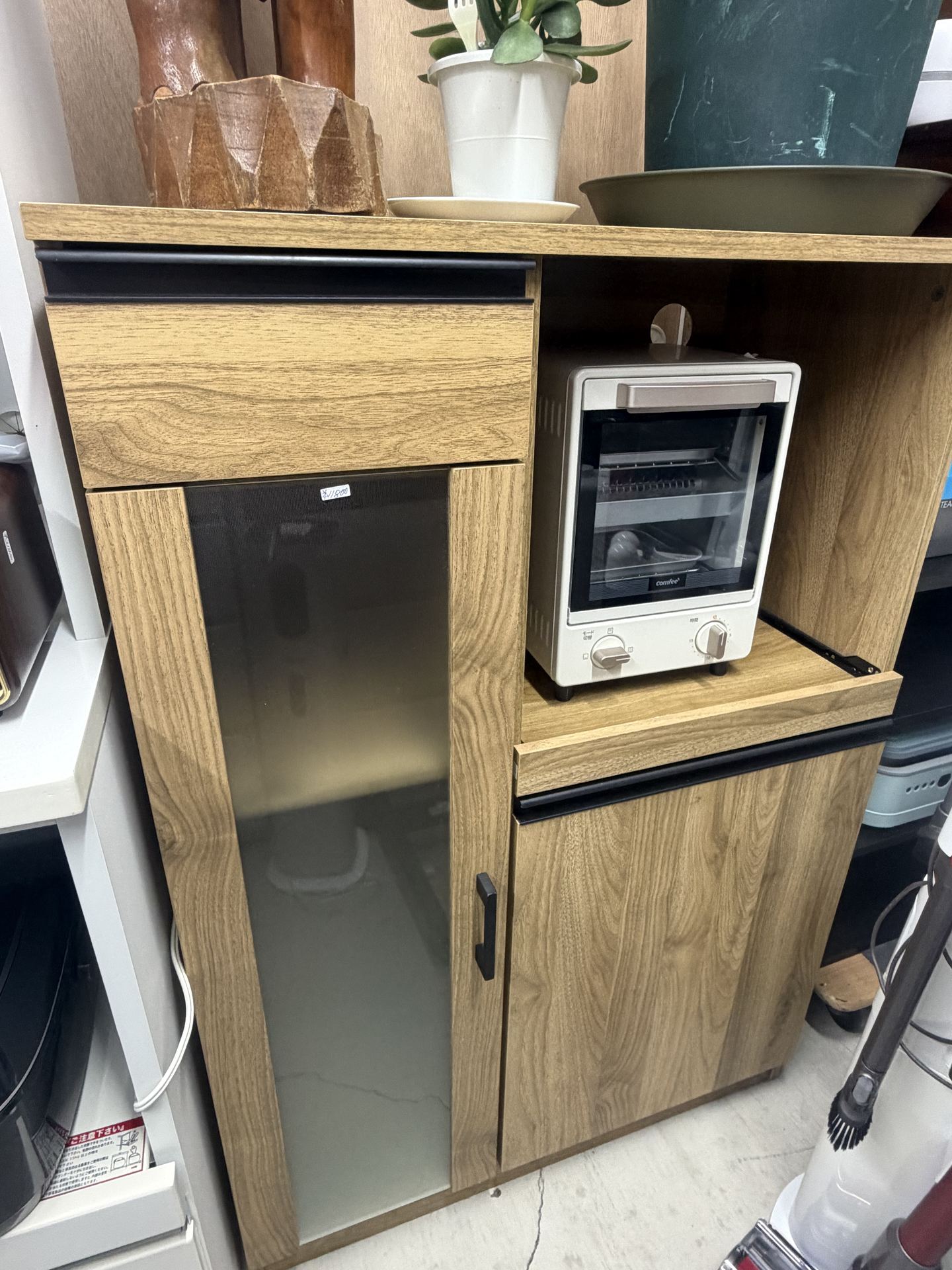 木目調キッチン収納棚・レンジ台 幅75cm 高さ110cm