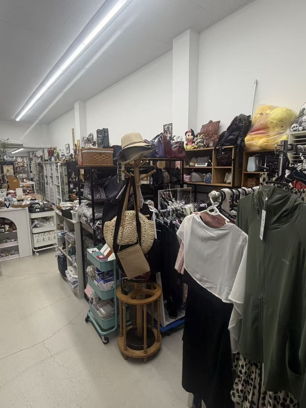 衣類、バッグ、生活雑貨の展示